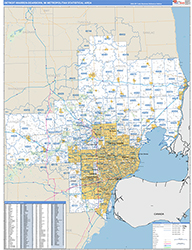 Detroit-Warren-Dearborn Metro Area Wall Map Basic Style 2026